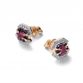 Золотые серьги АЛЬКОР 27063-103 с бриллиантом и рубином 27063-103 фото