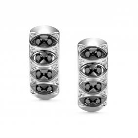 Серьги из белого золота АЛЬКОР 27077-213 с бриллиантом и чёрным бриллиантом 27077-213 фото
