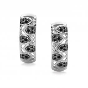 Серьги из белого золота АЛЬКОР 27079-213 с бриллиантом и чёрным бриллиантом 27079-213 фото