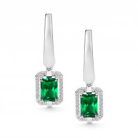 Серьги из белого золота АЛЬКОР 27144-115 с бриллиантом и гидротермальным изумрудом 27144-115 фото