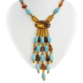 Колье Янтарная волна 3-00000 с янтарём и бирюзой 3-00000 фото