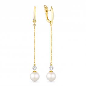 Серьги из лимонного золота ЮК Granat 3.20.15.0275.00-3121-2 с фианитом и жемчугом 3.20.15.0275.00-3121-2 фото