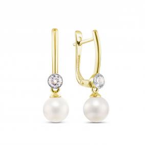 Серьги из лимонного золота ЮК Granat 3.20.15.0275.00-5236 с фианитом и жемчугом 3.20.15.0275.00-5236 фото