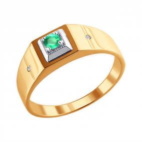 Золотое кольцо SOKOLOV 3010092 с бриллиантом и изумрудом 3010092 фото