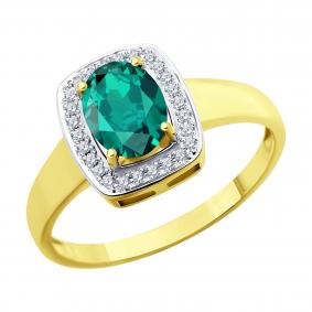 Кольцо из лимонного золота SOKOLOV 3010466-2 с бриллиантом и изумрудом 3010466-2 фото