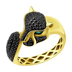 Золотое кольцо SOKOLOV 3010580-2 с изумрудом и чёрным бриллиантом 3010580-2 фото