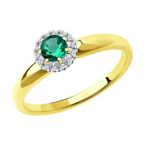 Кольцо из лимонного золота SOKOLOV 3010587-2 с бриллиантом и изумрудом 3010587-2 фото