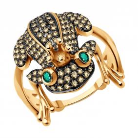 Золотое кольцо SOKOLOV 3010655 с бриллиантом и изумрудом 3010655 фото