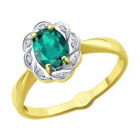 Кольцо из лимонного золота SOKOLOV 3010686-2U с бриллиантом и изумрудом 3010686-2U фото