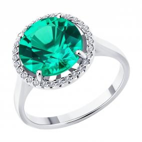 Золотое кольцо SOKOLOV 3010728-3-5 с гидротермальным изумрудом и бриллиантом выращенным 3010728-3-5 фото