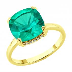 Золотое кольцо SOKOLOV 3010729-2-5 с гидротермальным изумрудом и бриллиантом выращенным 3010729-2-5 фото