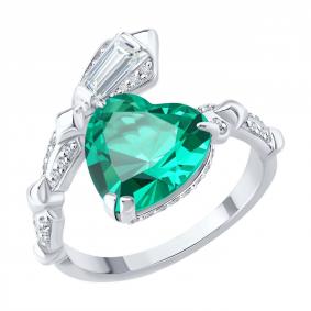 Кольцо из белого золота Символ года Змея SOKOLOV с бриллиантом выращенным и гидротермальным изумрудом 3010739-3-5 3010739-3-5 фото