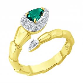 Золотое кольцо SOKOLOV 3010742-2 с бриллиантом и изумрудом 3010742-2 фото