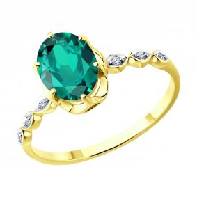 Золотое кольцо SOKOLOV 3010780-2 с бриллиантом и изумрудом 3010780-2 фото