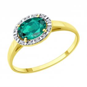 Кольцо из лимонного золота SOKOLOV 3010797-2 с бриллиантом и изумрудом 3010797-2 фото