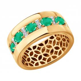 Золотое кольцо SOKOLOV 3010798 с бриллиантом и изумрудом 3010798 фото