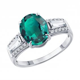 Кольцо из белого золота SOKOLOV 3010804-3-5 с изумрудом и бриллиантом выращенным 3010804-3-5 фото