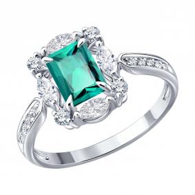 Кольцо из белого золота SOKOLOV 3010805-3-5 с изумрудом и бриллиантом выращенным 3010805-3-5 фото