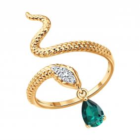 Золотое кольцо Символ года Змея SOKOLOV с бриллиантом и изумрудом 3010806 3010806 фото