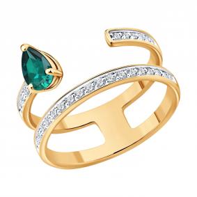 Золотое кольцо SOKOLOV 3010808 с бриллиантом и изумрудом 3010808 фото