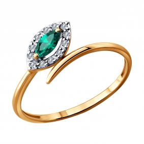 Золотое кольцо SOKOLOV 3010815 с бриллиантом и изумрудом 3010815 фото