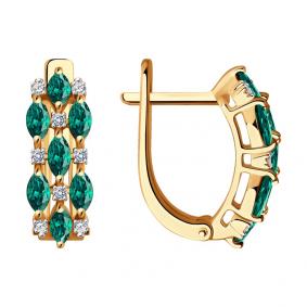 Золотые серьги SOKOLOV 3020055 с бриллиантом и изумрудом 3020055 фото