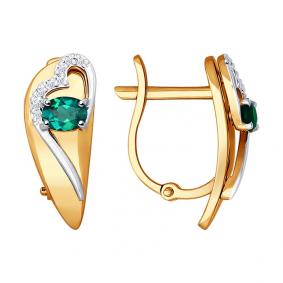 Золотые серьги SOKOLOV 3020400 с бриллиантом и изумрудом 3020400 фото