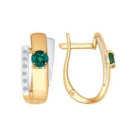 Золотые серьги SOKOLOV 3020426 с бриллиантом и изумрудом 3020426 фото
