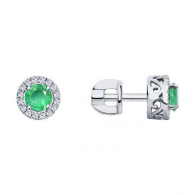 Серьги из белого золота SOKOLOV 3020432-3 с бриллиантом и изумрудом 3020432-3 фото