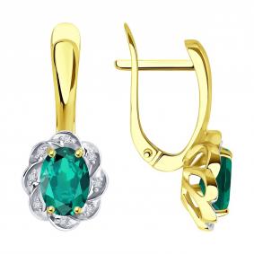 Золотые серьги SOKOLOV 3020635-2U с бриллиантом и изумрудом 3020635-2U фото