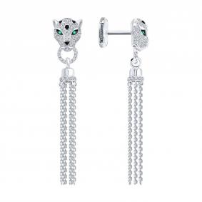 Серьги из белого золота SOKOLOV 3020689-3 с бриллиантом, изумрудом и эмалью 3020689-3 фото