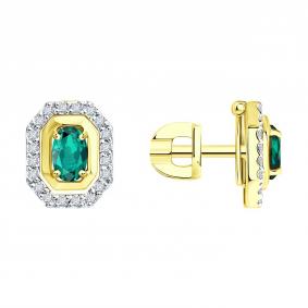 Золотые серьги SOKOLOV 3020731-2 с бриллиантом и изумрудом 3020731-2 фото
