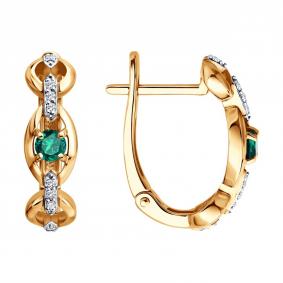 Золотые серьги SOKOLOV 3020768 с бриллиантом и изумрудом 3020768 фото