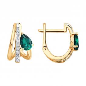 Золотые серьги SOKOLOV 3020772 с бриллиантом и изумрудом 3020772 фото