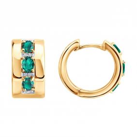 Золотые серьги SOKOLOV 3020773 с бриллиантом и изумрудом 3020773 фото
