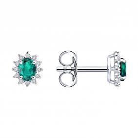 Золотые серьги SOKOLOV 3020774-3 с бриллиантом и изумрудом 3020774-3 фото