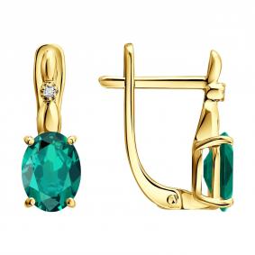 Серьги из лимонного золота SOKOLOV 3020781-2 с бриллиантом и изумрудом 3020781-2 фото