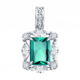 Подвеска из белого золота SOKOLOV 3030265-3-5 с изумрудом и бриллиантом выращенным 3030265-3-5 фото
