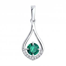 Подвеска из белого золота SOKOLOV 3030273-3 с бриллиантом и изумрудом 3030273-3 фото