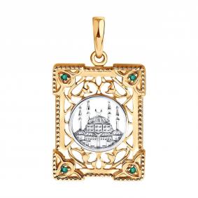 Золотая подвеска SOKOLOV 3030274 с изумрудом 3030274 фото