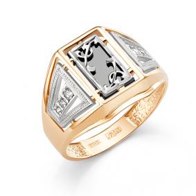 Золотое кольцо Караваевская ювелирная фабрика 31-0229 с ониксом и цирконием 31-0229 фото