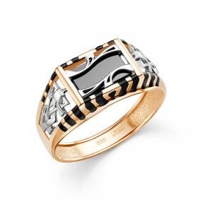 Золотое кольцо Караваевская ювелирная фабрика 31-0296 с ониксом и эмалью 31-0296 фото