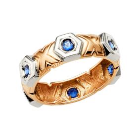 Золотое кольцо Караваевская ювелирная фабрика 31-0302 с сапфировым корундом 31-0302 фото