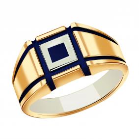 Золотое кольцо Караваевская ювелирная фабрика 31-0338-С с эмалью и гидротермальным сапфиром 31-0338-С фото
