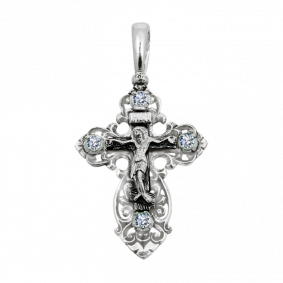 Подвеска-крест из черненого серебра Распятие Христово ЮЗ Елизавета с фианитом 3149-4ф 3149-4ф фото
