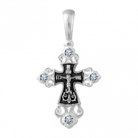 Подвеска-крест из черненого серебра Распятие Христово ЮЗ Елизавета с фианитом 3154-4ф 3154-4ф фото
