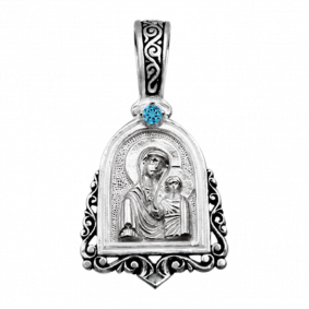 Серебряная подвеска-иконка из черненого серебра Божией Матери Казанская ЮЗ Елизавета с фианитом 3218-1ф-г 3218-1ф-г фото