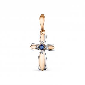 Золотая подвеска АЛЬКОР 33876-102 с бриллиантом и сапфиром 33876-102 фото