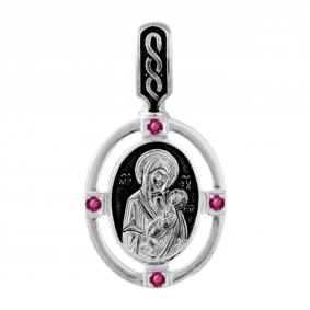 Подвеска-иконка из черненого серебра Божией Матери Казанская ЮЗ Елизавета с фианитом 3409-4ф 3409-4ф фото