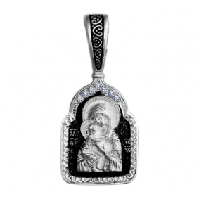 Подвеска-иконка из черненого серебра Божией Матери Владимирская ЮЗ Елизавета с фианитом 3454-7ф 3454-7ф фото